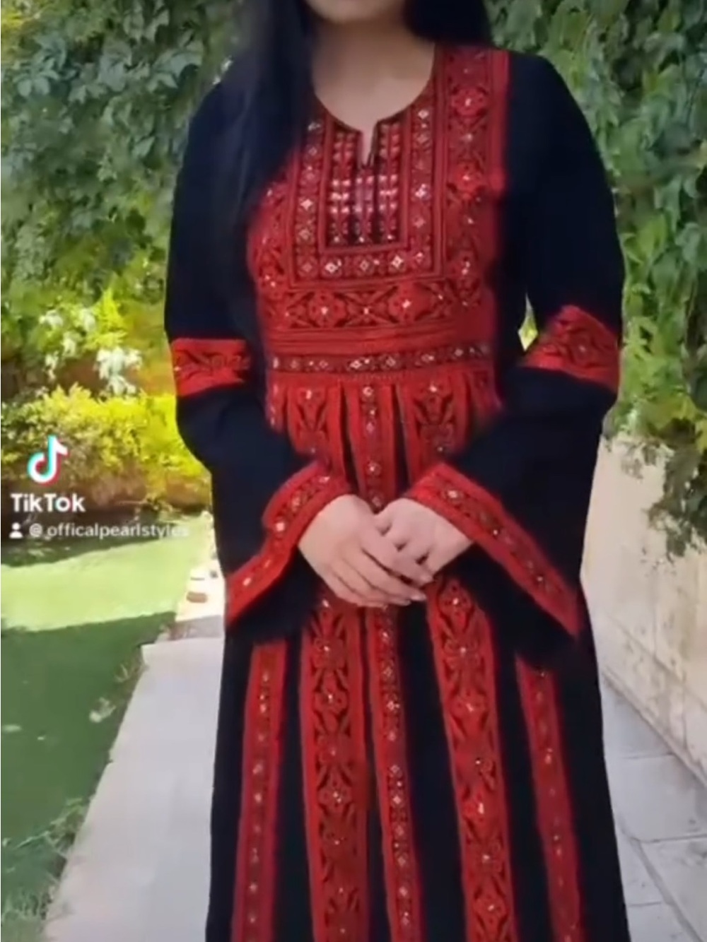 New Look Black Maxi Dress with Red Embroidered Panels